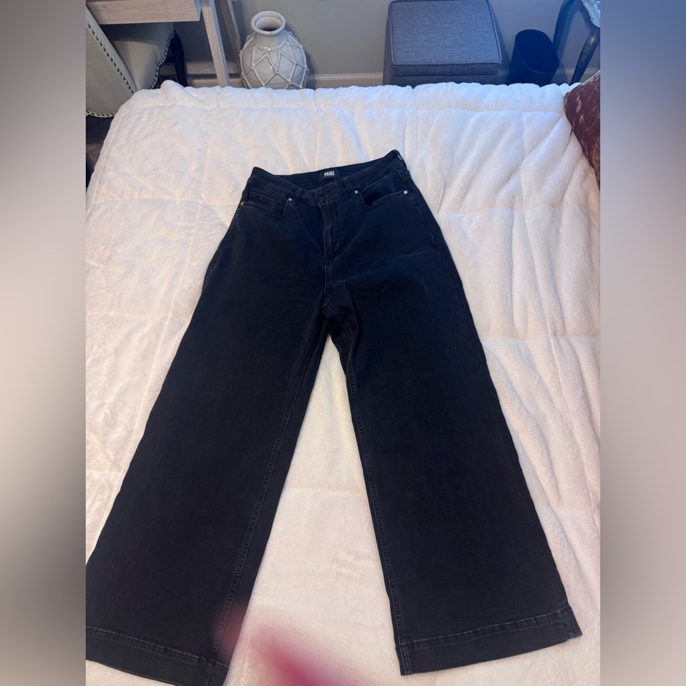 PAIGE Dark Wash Spotlight Flaunt High Rise Wide Leg Denim Jeans